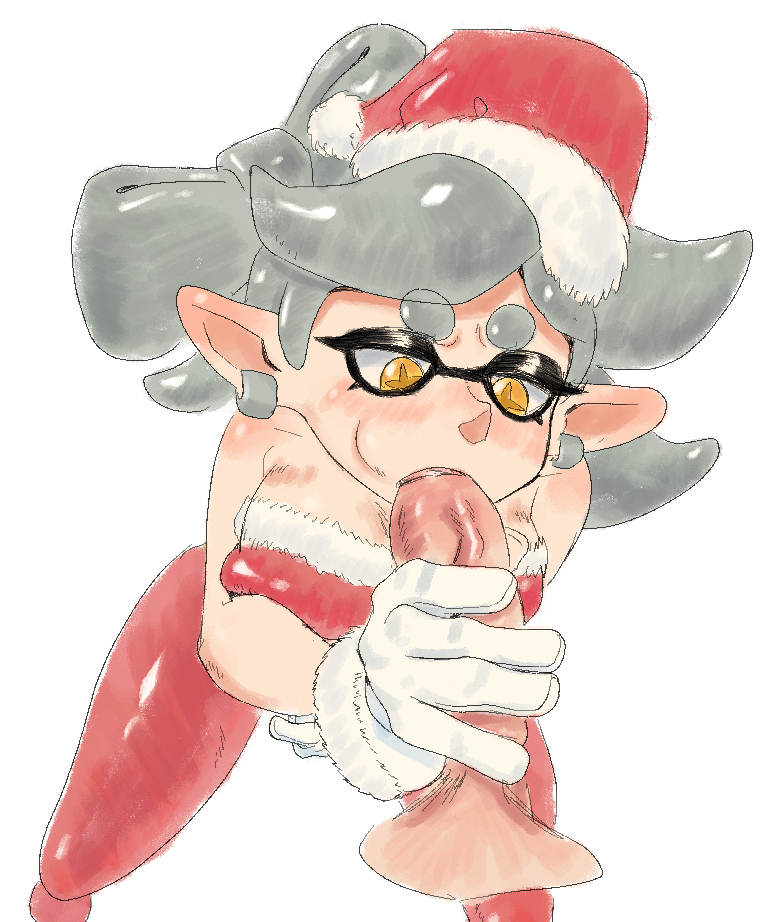 1boy 1girls blowjob breasts christmas clothing ear_piercing earrings elf_ears fellatio female gloves grey_hair human humanoid inkling light-skinned_female light-skinned_male looking_at_penis looking_down majodawn male mammal mammal_humanoid marie_(splatoon) marine marine_humanoid mask nintendo penis pointy_ears santa_hat splatoon splatoon_(series) squid squid_sisters tagme video_games yellow_eyes