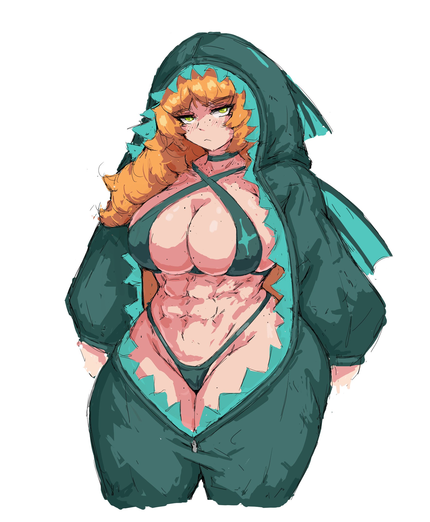 1girl, 1girls, 2d, 2d (artwork), abnormality (project moon), abs, almost naked, alternate body type, alternate breast size, alternate costume, big boobs, big breasts, big tits, bikini, blind obsession ishmael (limbus company), blush, blushing, boobs, boobs bigger than head, breasts, breasts bigger than head, coat, color, colored, curvaceous, curvaceous body, curvaceous female, curvaceous figure, curves, curvy, curvy body, curvy female, curvy figure, curvy hips, digital media (artwork), e.g.o (project moon), female, female focus, female only, freckles, high resolution, highres, ishmael (limbus company), light skin, light-skinned female, limbus company, littleteze, muscles, muscular, muscular female, nearly nude, nipples covered, orange hair, pose, posing, project moon, sexy, sexy body, sexy female, sexy pose, sexy woman, simple background, sling bikini, solo, solo female, solo focus, stomach, swimwear, thin waist, tits, toned, toned body, toned female, tummy, voluptuous, voluptuous body, voluptuous female