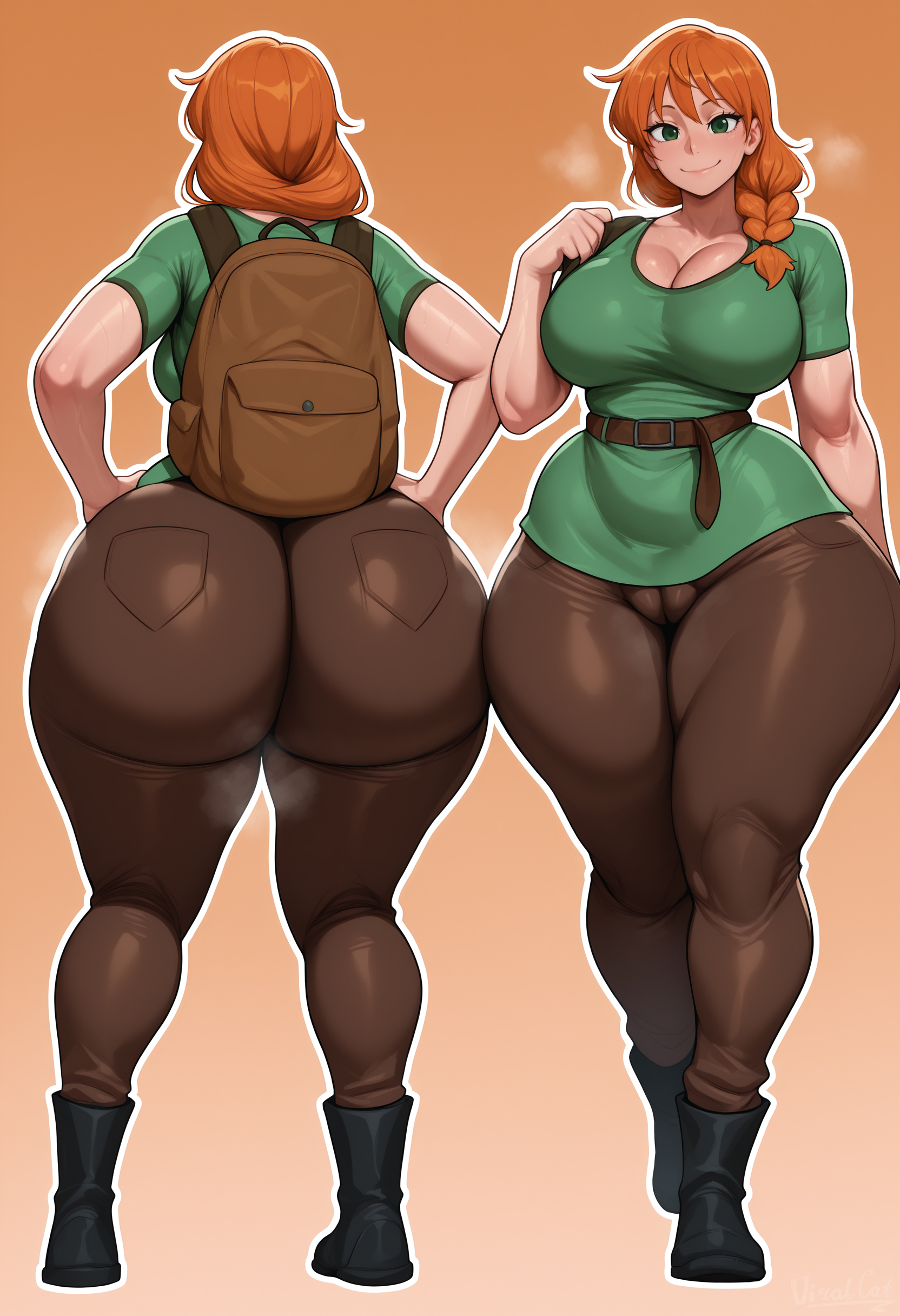 1girls, 2026, ai generated, alex (minecraft), ass, ass focus, big ass, big breasts, blushing, bubble butt, cameltoe, child bearing hips, cleavage, dumptruck ass, fat ass, female, female only, green eyes, hands on hips, huge ass, huge breasts, hyper breasts, imminent sex, looking at viewer, looking pleasured, minecraft, musk, musk clouds, orange hair, sweat, sweatdrop, sweating, sweaty, thick thighs, thunder thighs, tight clothing, viralcat