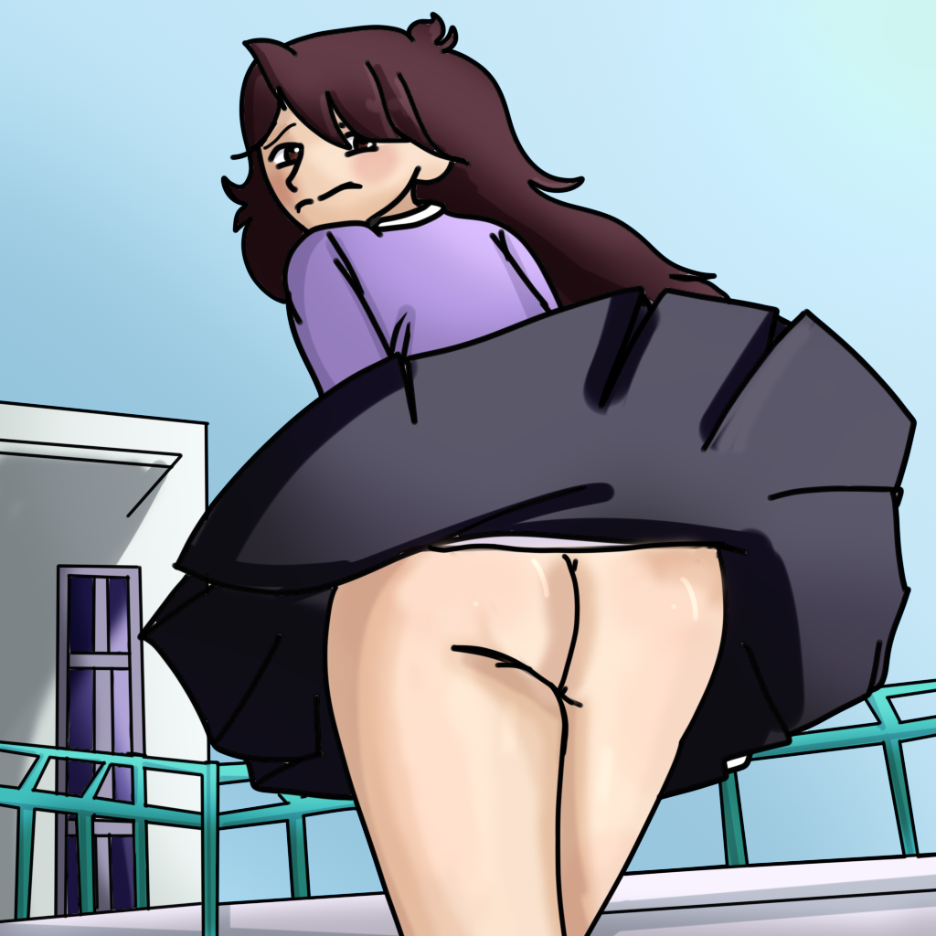 1girls ass big_ass big_butt blush clothed clothed_female embarrassed female female_focus female_only jaiden jaiden_animations jaidenanimations long_skirt no_panties photo rooftop school school_uniform schoolgirl skirt skirt_lift solo solo_female somebodyendme18 upskirt white_skin wind wind_lift youtube youtuber