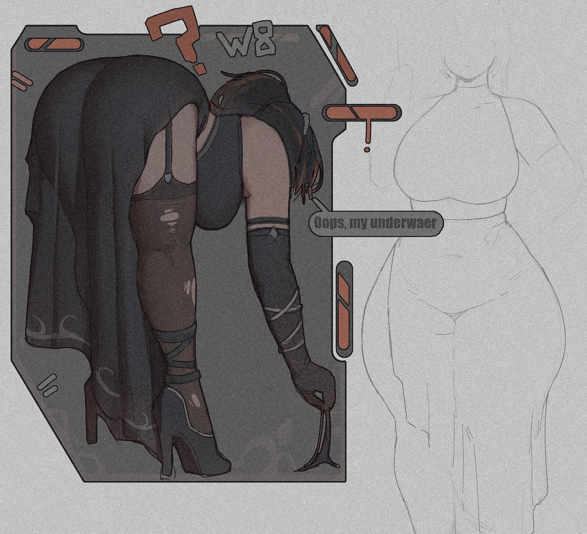 1girls, big breasts, black hair, blush, clothing, clozzy01, female, film grain, grey background, highres, long hair, solo, thick thighs, thighs, tight clothes, wide hips, zenless zone zero, zhu yuan