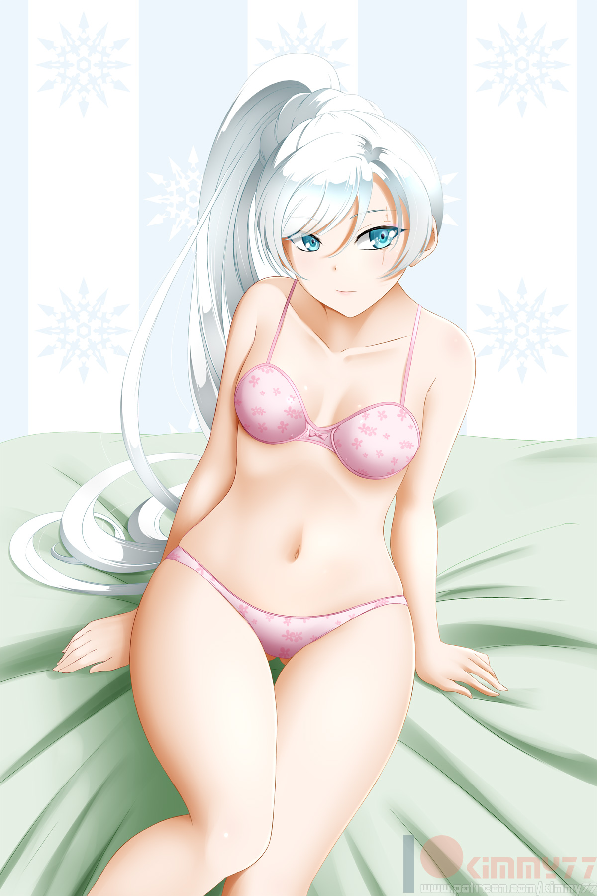 blue eyes, clothed, clothing, female, hoodie, kimmy77, rwby, weiss schnee, white hair