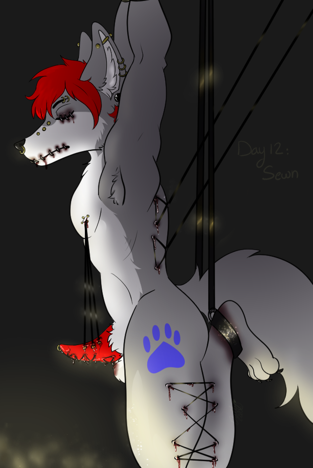 1boy anthro anthro_focus anthro_only anthro_solo blood bodily_fluids canid canine canis cock_and_ball_torture dallydonut frenum_ladder frenum_piercing furry furry_ears furry_only furry_tail gay genital_piercing genital_torture genitals gore goretober hair male mammal needle_(disambiguation) no_humans penis penis_piercing piercing piercings_everywhere prince_albert_piercing red_hair rexcanis sewn_eye sewn_mouth solo solo_anthro surgical_suture tail tattoo wolf yaoi