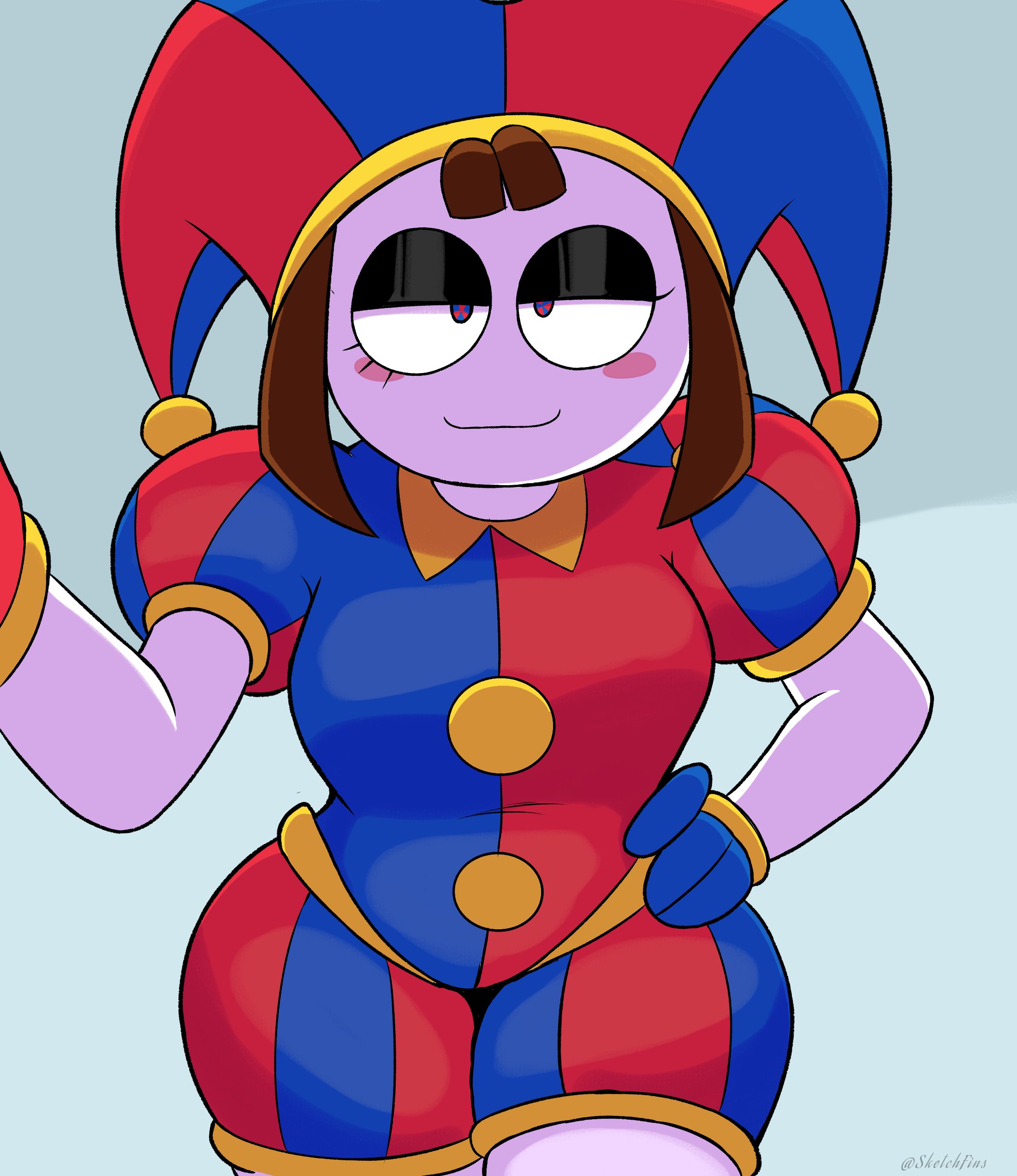 1girls, female, female only, fortnite, pomni (the amazing digital circus), sketchfins, solo, tagme, the amazing digital circus, thick thighs