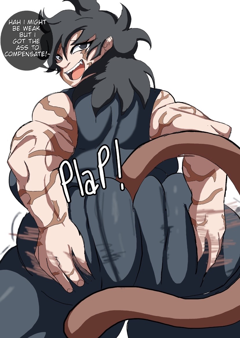 1girls, alternate hairstyle, ass, ass focus, big ass, black hair, butt, clothed, clothing, cosplay, dialogue, dragon ball, dragon ball super, dressing up, fat ass, female, female only, female saiyan, gine, huge ass, jujutsu kaisen, large ass, milf, nice ass, pants, saiyan, saiyan female, saiyan tail, saiyanpride56, scar, shirt, speaking, speech bubble, tail, zenin maki, zenin maki (cosplay)