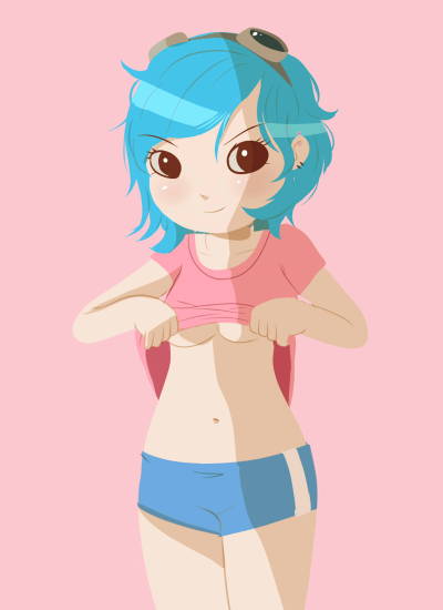 1girls 2015 blue_hair boyshorts chazzforte cowboy_shot ear_piercing female female_focus female_only midriff navel pink_background pinup ramona_flowers scott_pilgrim shirt_lift underboob