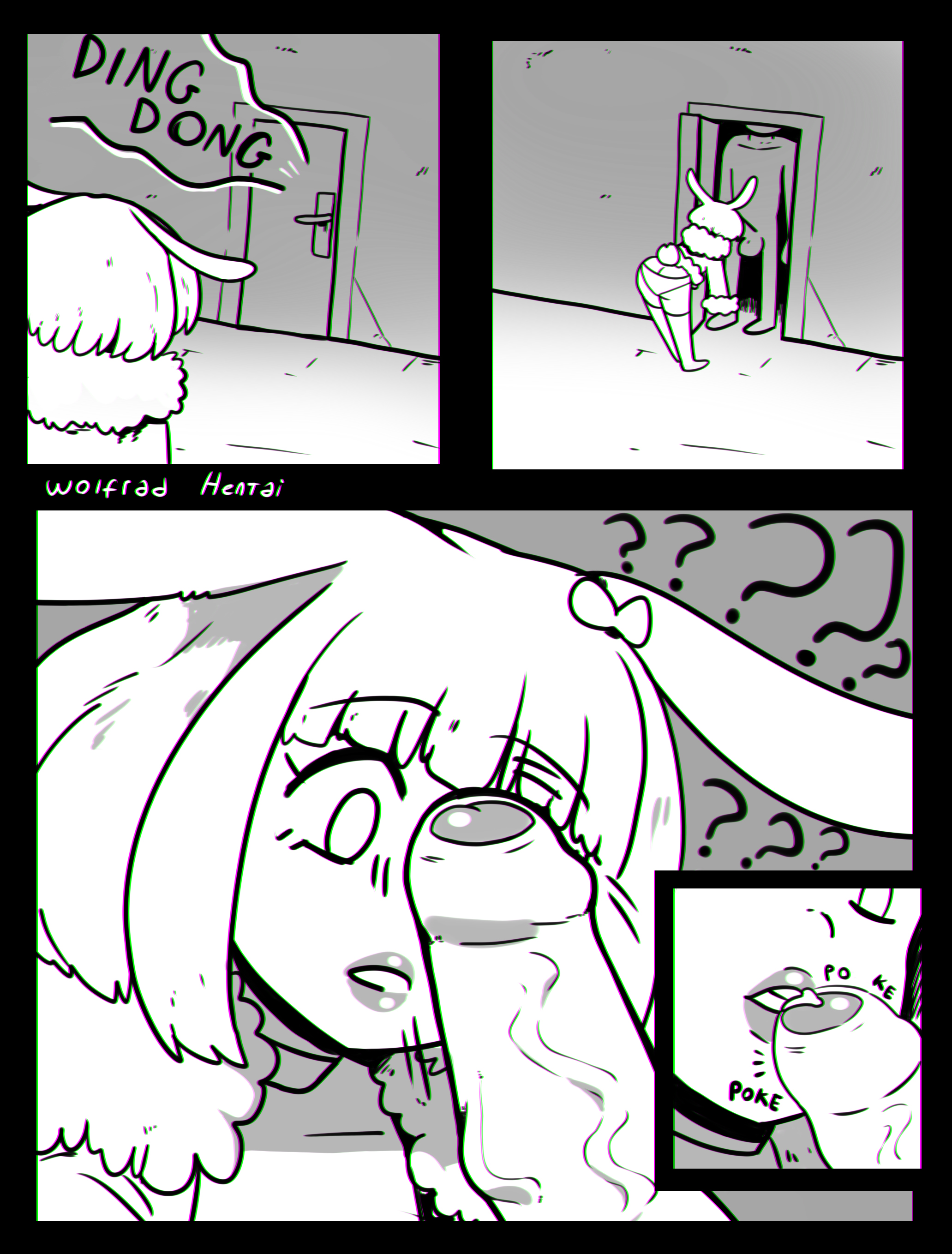 ?, 1boy, 1girls, bangs, bunny ears, clothing, english text, female, foreskin, humanoid, lagomorph humanoid, looking at penis, male, medium hair, monochrome, penis, penis in face, precum, sunny (wolfgang bang), uncircumcised, veiny penis, very high resolution, wolfgang bang, year request