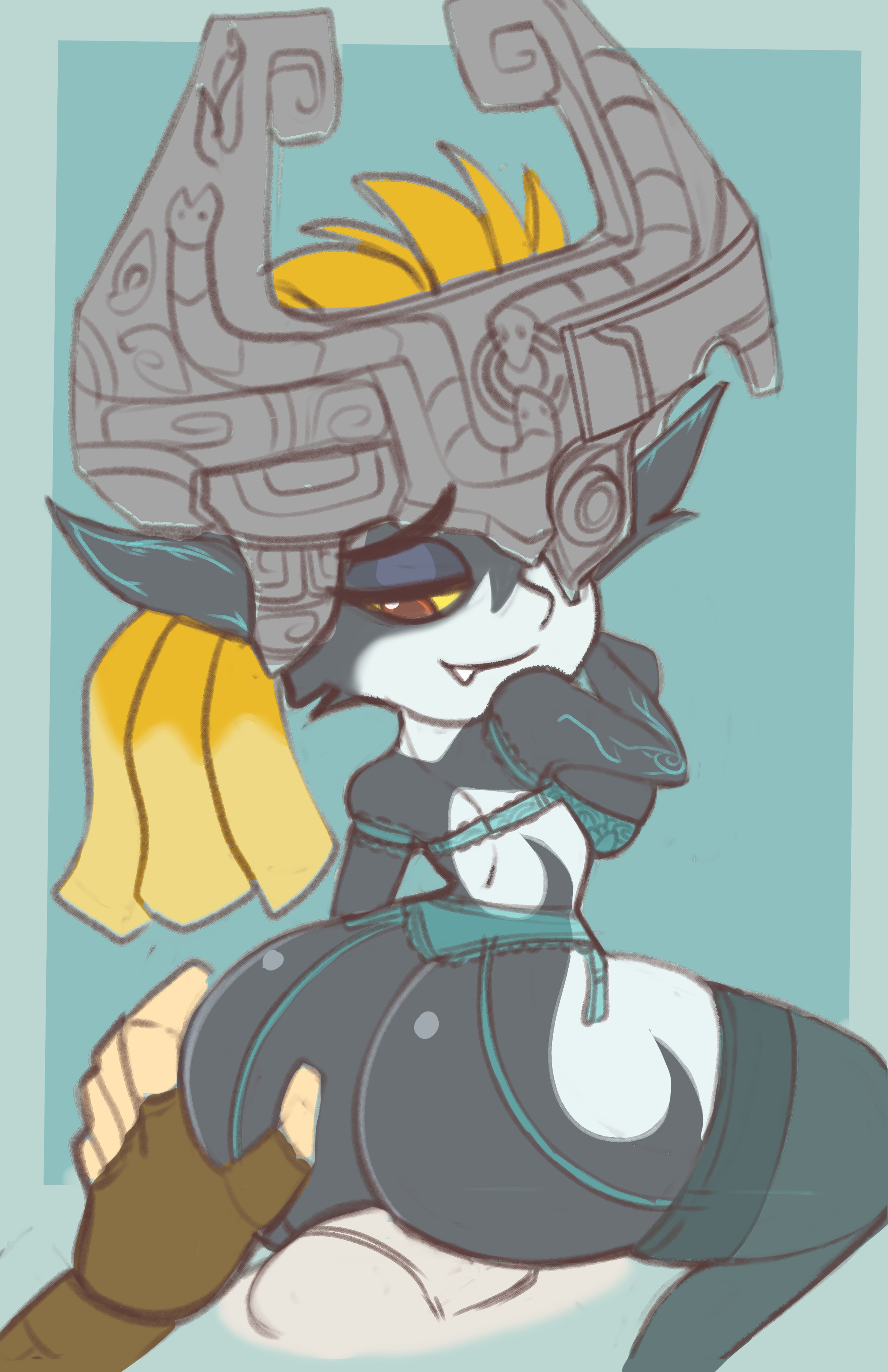 1girls, ass, ass focus, ass grab, assjob, big ass, bottom heavy, bra, buttjob, female, female focus, fingerless gloves, garter, garter belt, garter belt leggings, garter straps, garters, half-closed eyes, huge ass, imp midna, leggings, legwear, lewddragon5, lingerie, long ears, looking back, midna, nintendo, shortstack, smile, the legend of zelda, thick thighs, thighhighs, twilight princess, wide hips