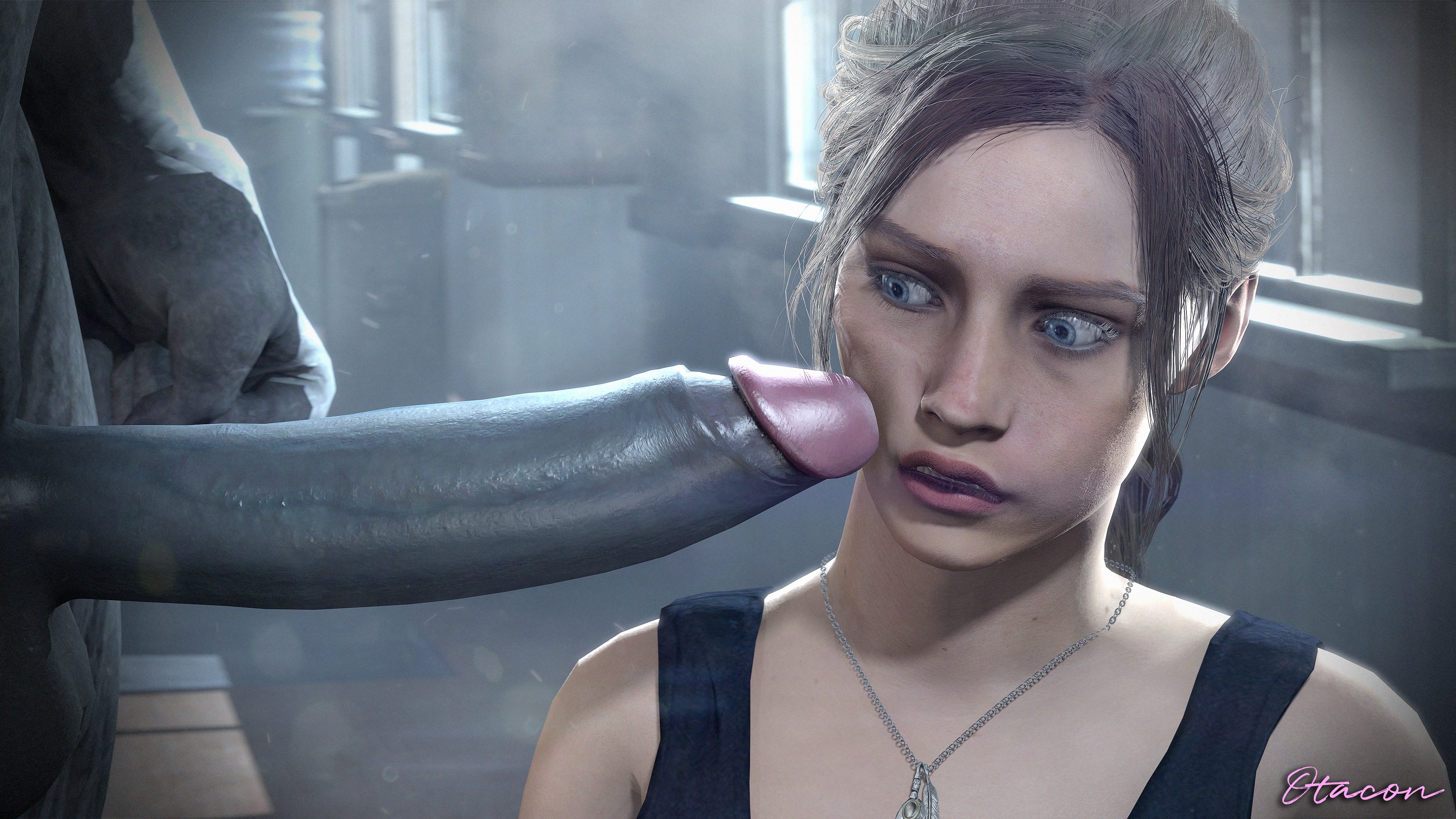 1boy, 1girls, 1monster, 3d, claire redfield, female, imminent oral, male, monster, monster on female, mr x, oral, otacon212, partial male, penis, penis on cheek, penis on face, resident evil, resident evil 2, resident evil 2 remake, tagme, tyrant