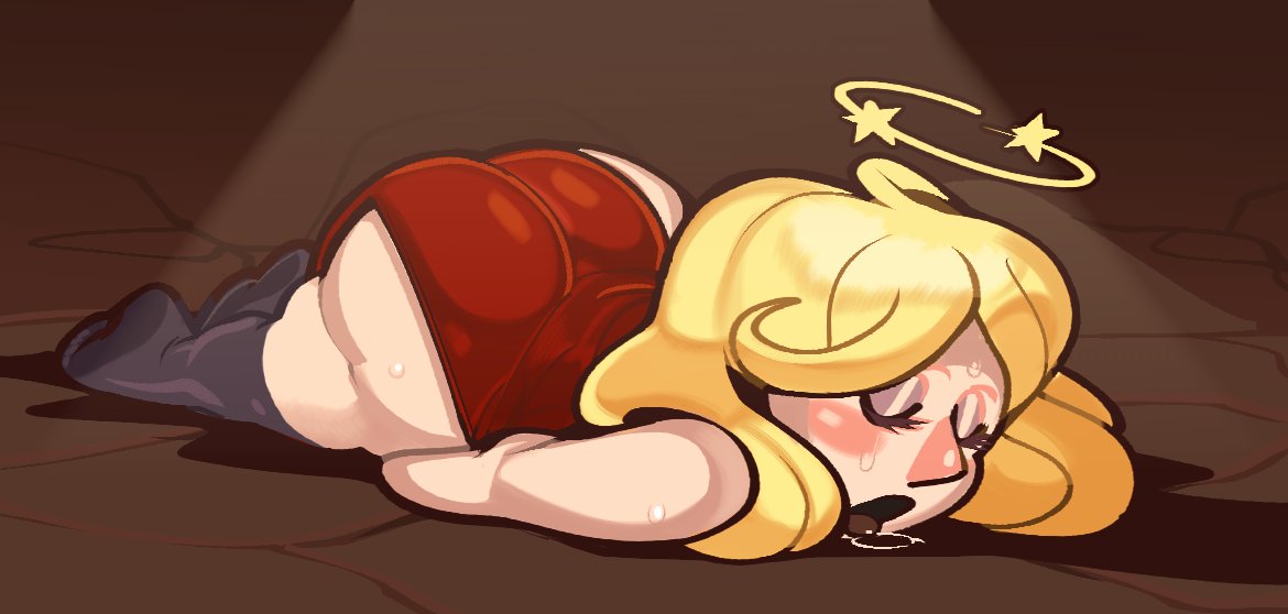 1girls ass big_ass blonde_hair blush closed_eyes damsel_(spelunky) dizzy female female_only huge_ass implied_rape knocked_out on_stomach seeing_stars solo spelunky submarine_screw