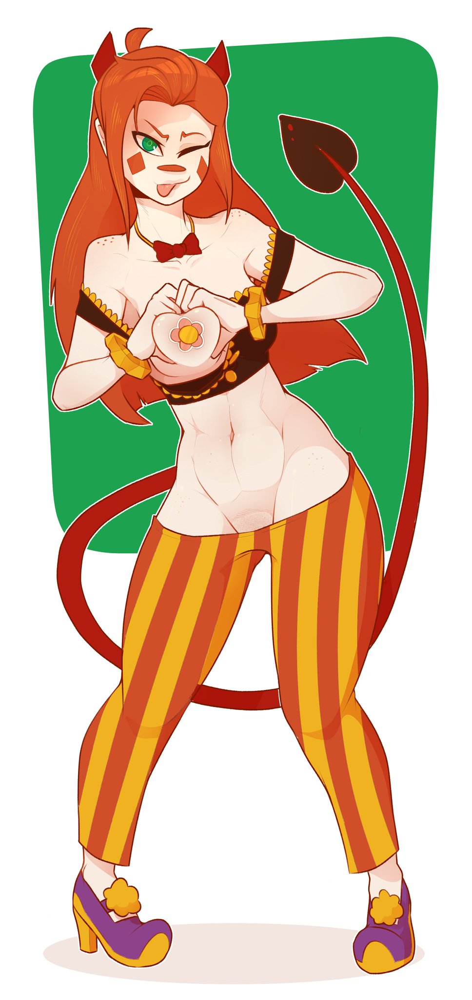 1girls, dabble, demon, female, olive (dabble), red hair, simple background, solo, white background