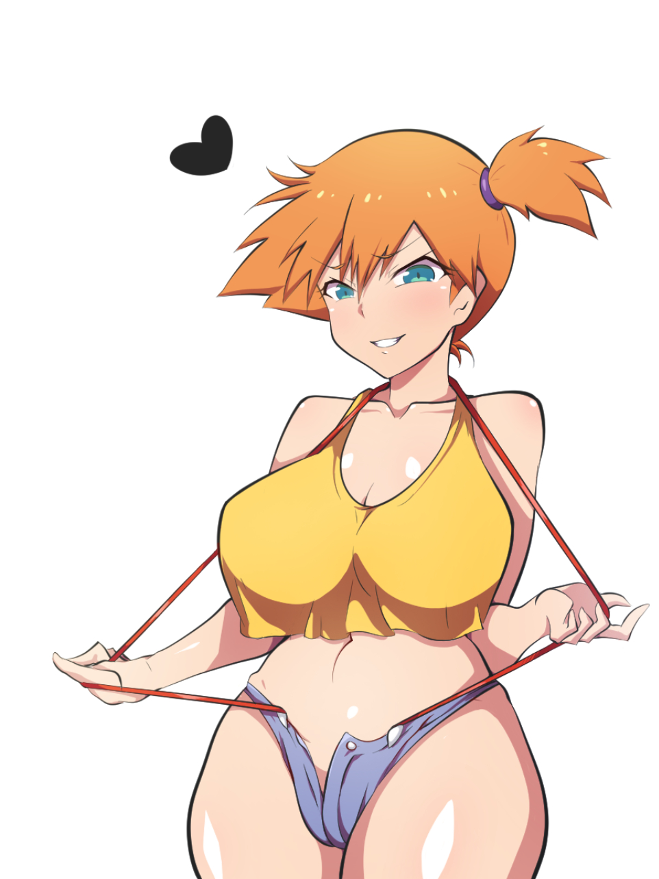 1girls, alternate breast size, big breasts, breasts, dd (artist), female, female only, green eyes, heart, huge breasts, human, kasumi (pokemon), large breasts, legs, misty (pokemon), nintendo, orange hair, pokemon, pokemon rgby, red hair, redhead, short hair, solo, suspenders, thick, thick thighs, thighs