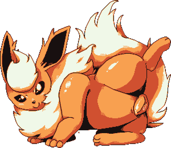 alpha_channel animal_genitalia animal_pussy bodily_fluids canid canine canine_pussy canis digital_media_(artwork) eeveelution female feral flareon fox fur genital_fluids genitals looking_at_viewer mammal nintendo nude pokémon_(species) pokemon pussy queenkami restricted_palette smile solo sprite sprite_art transparent_background video_games