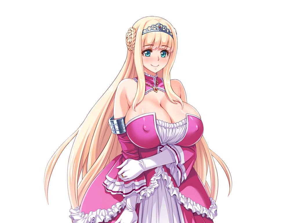 1girls, big breasts, blonde hair, breasts, clothing, dress, elisabeth von elstein, female, game cg, huge breasts, milf, neromashin, oujo & onna kishi w dogehin roshutsu ~chijoku no misemono dorei~, royalty, smile
