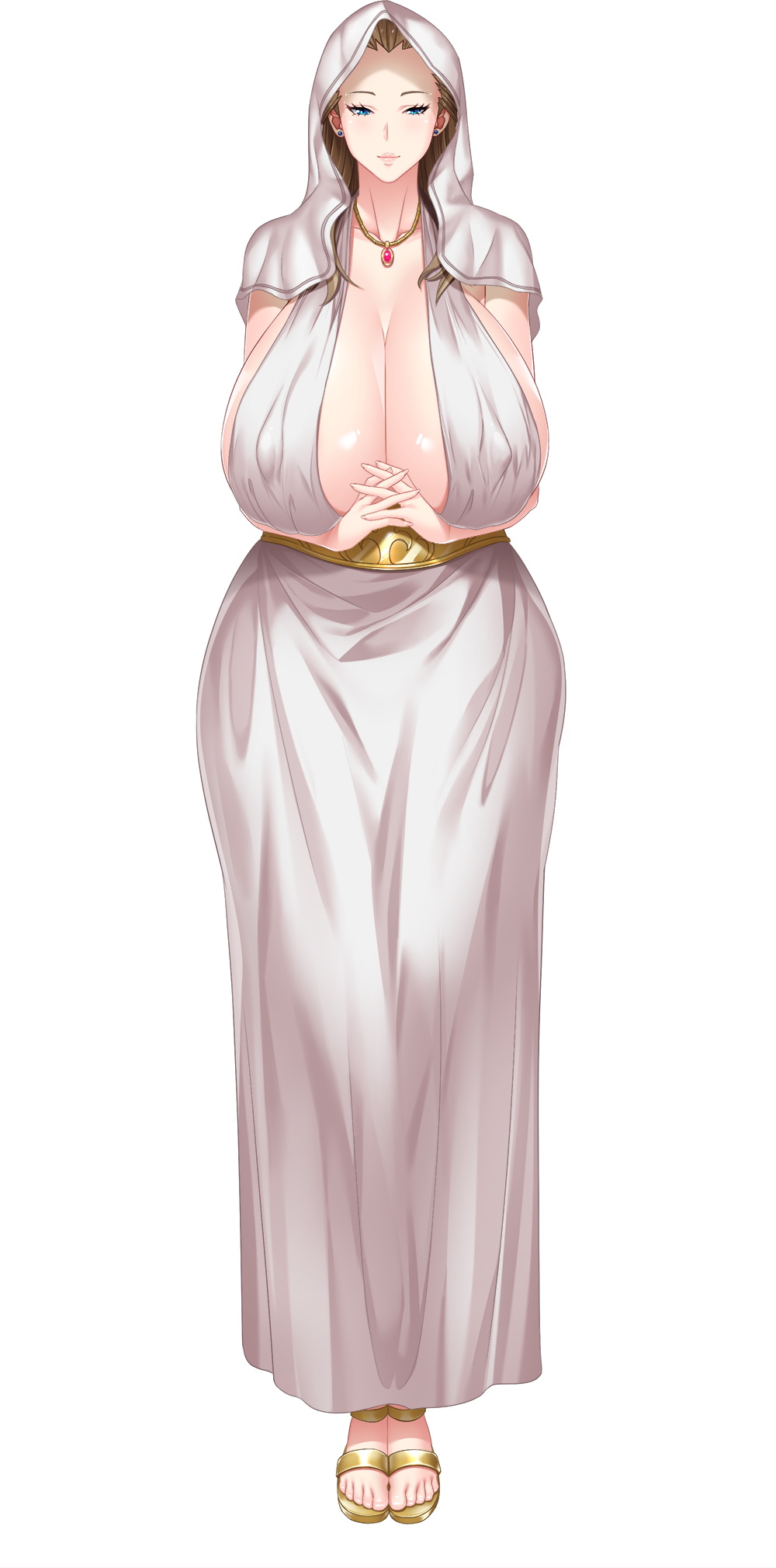 1girls blonde_hair blue_eyes cloak clothing female game_cg huge_breasts kyonyuu_princess_saimin looking_at_viewer lune mature_female milf mother necklace plump royalty shiny_skin smile tamanna_crusch