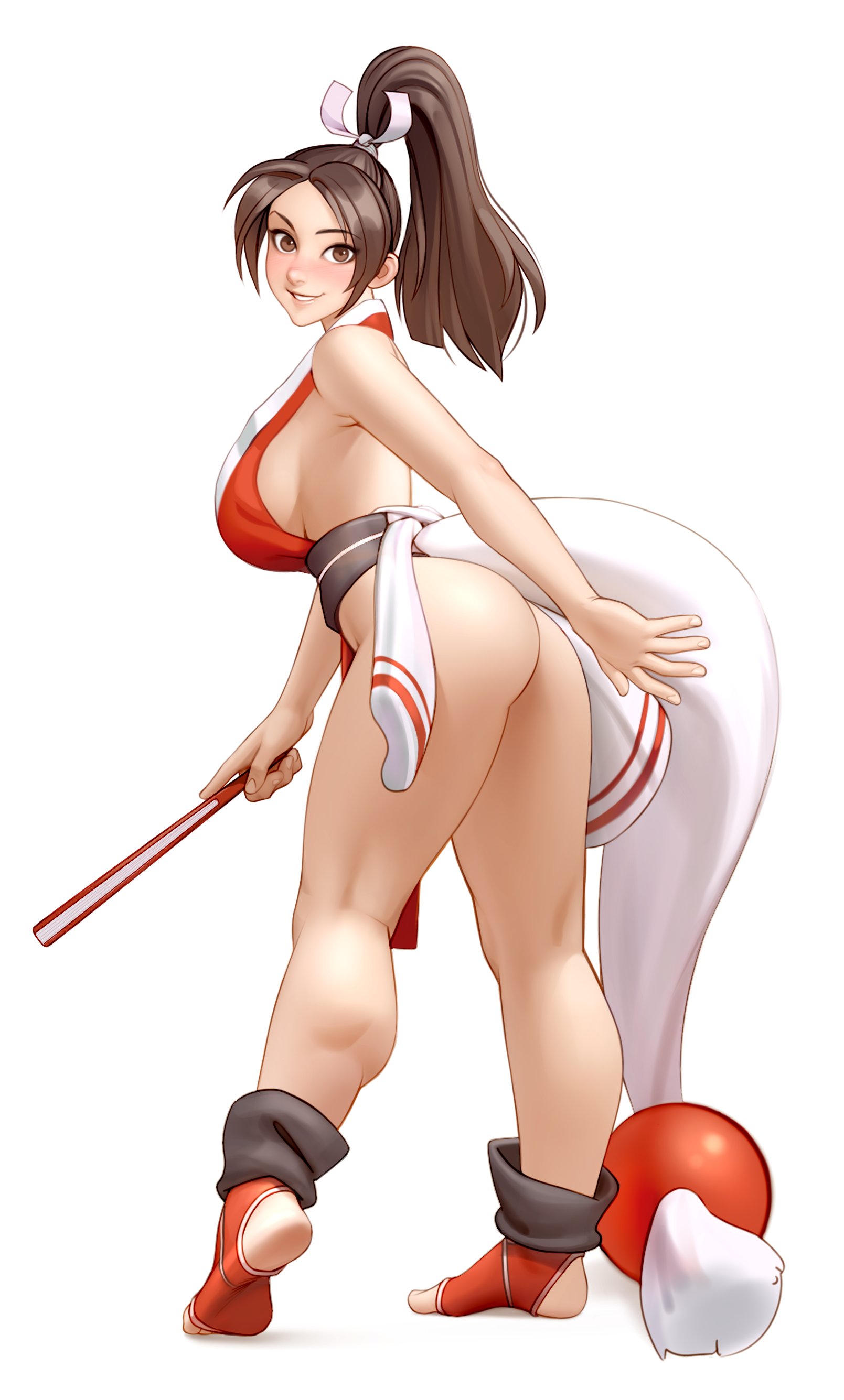 1girls, ass, big ass, big breasts, breasts, fatal fury, feet, female, female only, kairuhentai, kairunoburogu, king of fighters, large breasts, looking at viewer, looking back, mai shiranui, snk, solo, stirrup socks