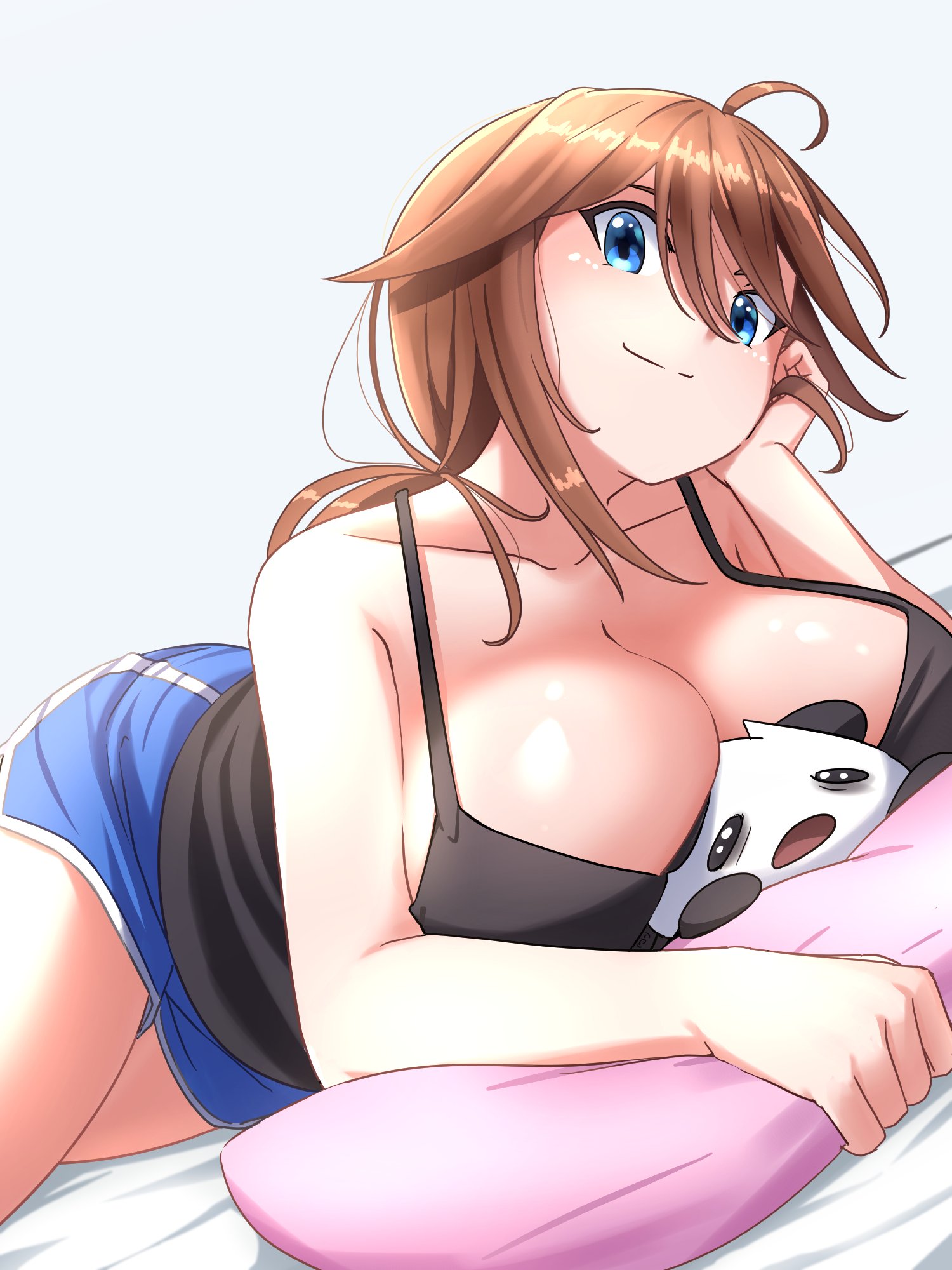 admiral bahroo, big breasts, blue eyes, breasts, brown hair, cleavage, female, huge breasts, indie virtual youtuber, kaynimatic, looking at viewer, samantha (admiral bahroo), thighs, virtual youtuber