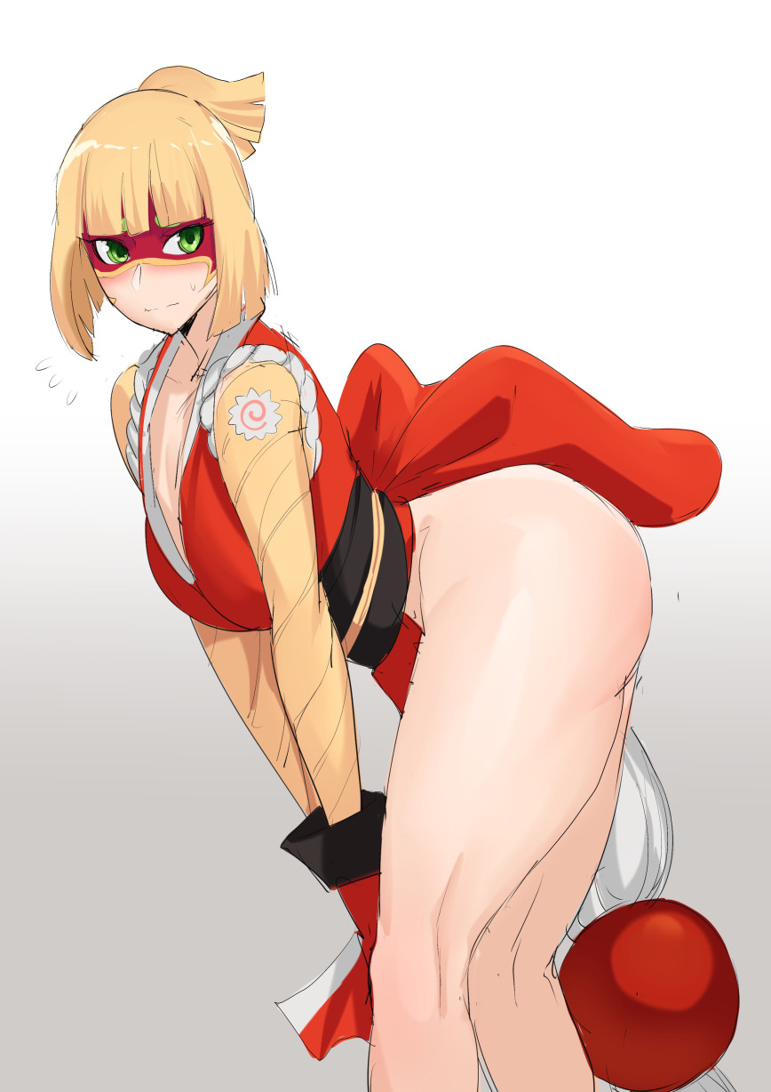 1girls, arms (game), ass, bimbo, blonde hair, breasts, cleavage, female, female only, green eyes, king of fighters, mai shiranui (cosplay), min min (arms), nintendo, solo, stormcow, teenager, thighs, wide hips