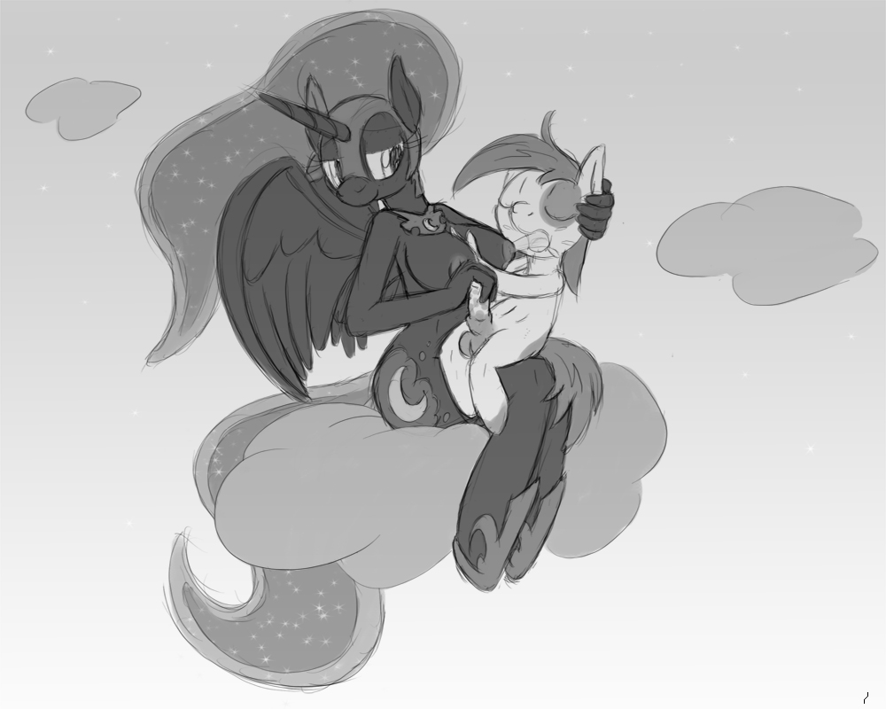 age_difference alicorn anthro big_breasts black_and_white breasts cloud cutie_mark dark_persona equine erection female friendship_is_magic hair helmet horn horse lactation long_hair male milk monochrome my_little_pony nightmare_moon_(mlp) nipples open_mouth penis pipsqueak_(mlp) plain_background pony princess_luna_(mlp) tg-0 white_background wings young