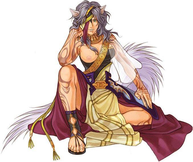 animal_ears breast_out edit edited_official_artwork fire_emblem fire_emblem:_radiant_dawn looking_at_viewer mature mature_female nailah_(fire_emblem) nipple nude_filter official_art purple_hair tagme wolf_ears wolf_girl