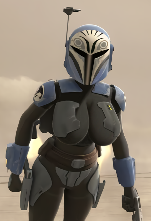 1girls alternate_breast_size armor big_breasts blaster bo-katan_kryze breasts clothed clothed_breasts clothing female_only firearm flying front_view fully_clothed gun helmet holding_gun holding_weapon jetpack mandalorian outdide paperface science_fiction star_wars star_wars_rebels weapon