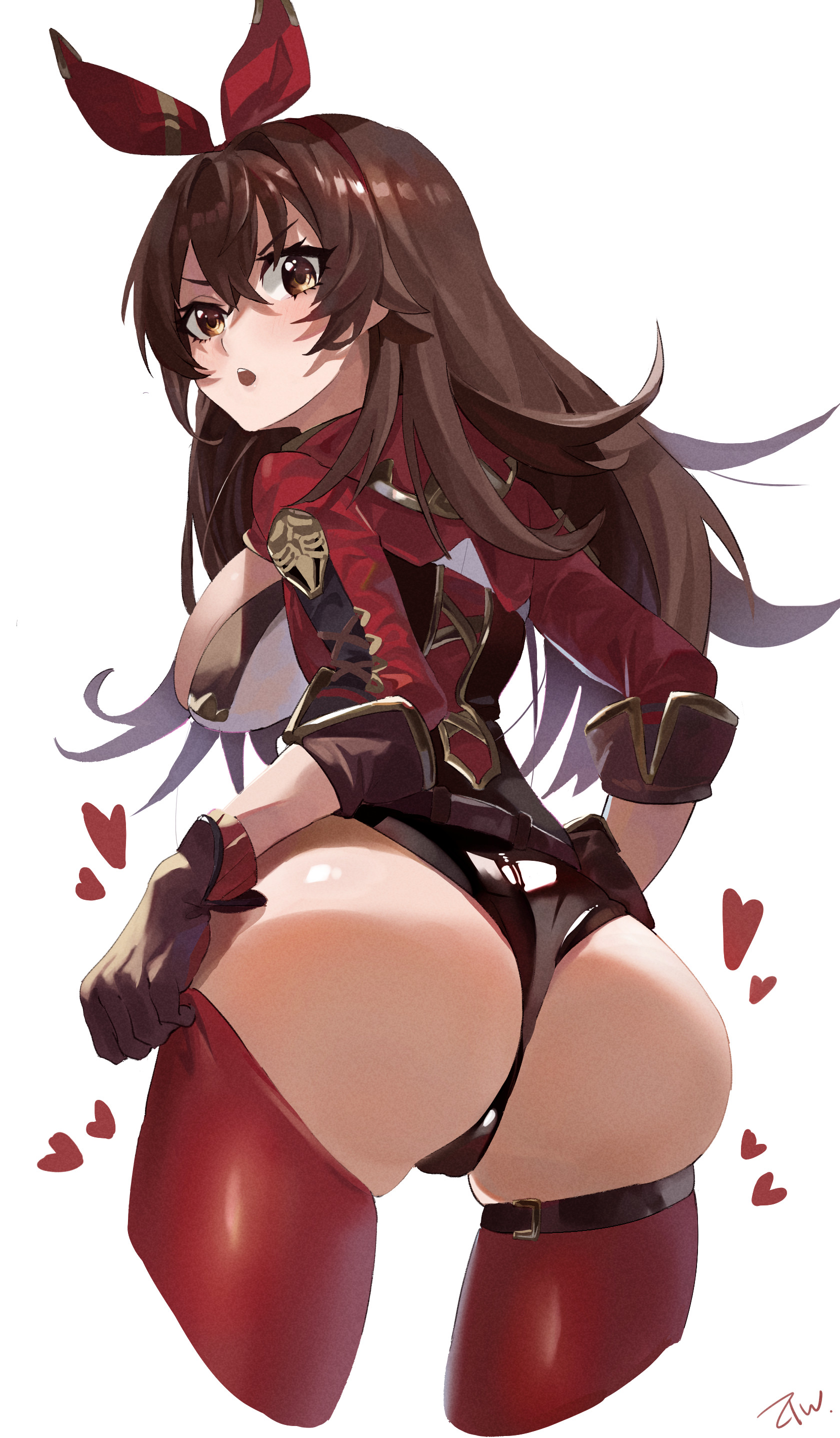 amber (genshin impact), artist request, ass, ass focus, big ass, big butt, breasts, female, from behind, genshin impact, looking at viewer