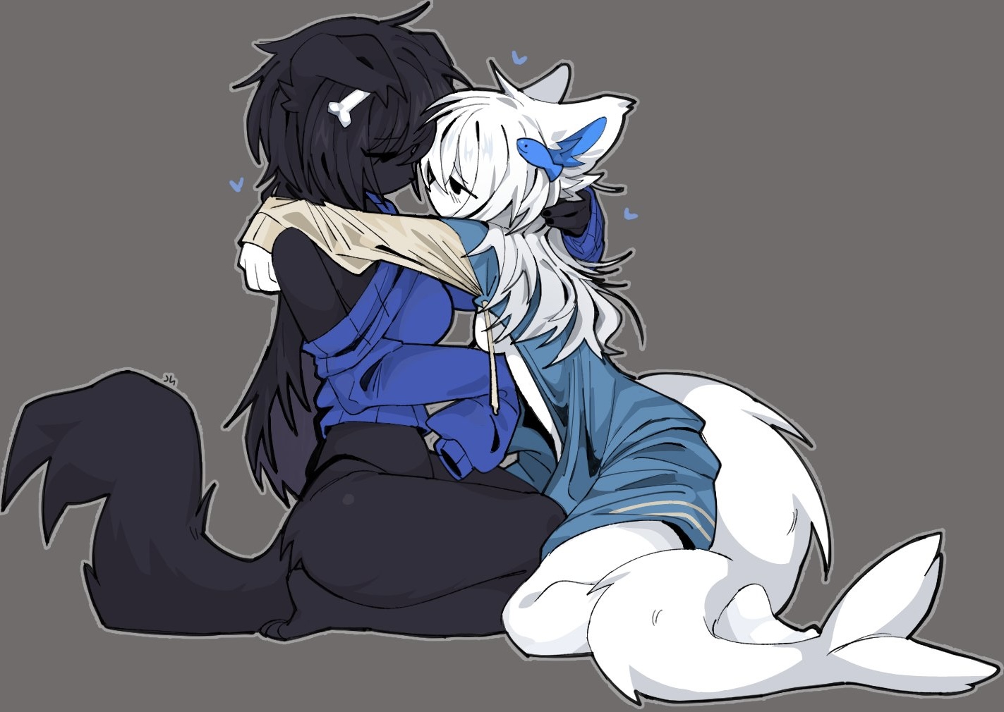 2girls, anthro, black fur, breasts, cuddling, cute, female, furry, g-string, kissing, marble gods, miraclecyan, roblox, sleeves past fingers, sleeves past wrists, source request, sweater, tagme, thighs, white fur, yuri