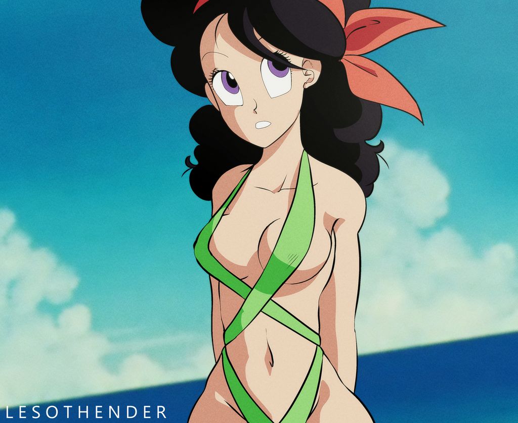 1girls :o artist_name breasts cleavage clouds dark_hair dragon_ball dragon_ball_(classic) female female_focus female_only female_solo good_launch hairband hips launch lesothender looking_pleasured looking_up looking_upward ocean purple_eyes red_hairband sky small_breasts solo solo_female solo_focus tagme thick thick_hips thighs watermark