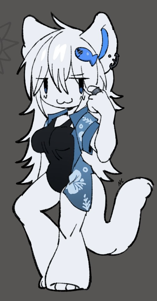 anthro artist_request furry hawaiian_shirt long_hair miraclecyan ring suggestive white_fur white_tail