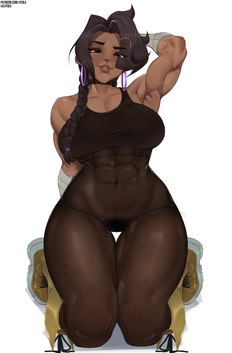 armpits arms_up bandage bandages big_breasts boots braid braided_hair brown_eyes brown_hair cinder_(fortnite) dark-skinned_female dark_skin earrings epic_games fortnite fortnite:_battle_royale huge_breasts kneeling lilatole muscle_girl muscles muscular_female necklace pantyhose pubic_hair tagme tomboy