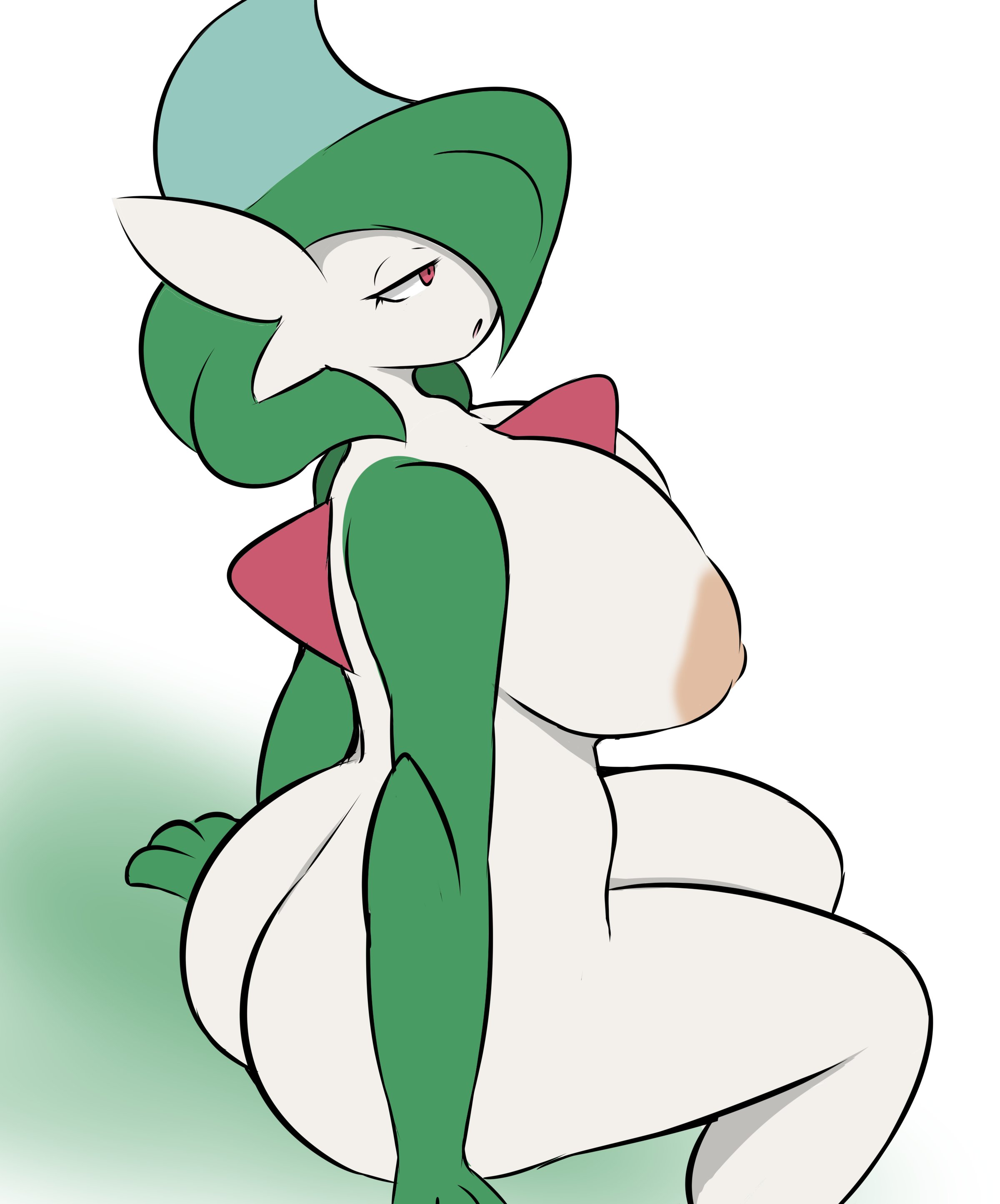 areolae, ass, big ass, big breasts, big butt, breasts, female, female gallade, gallade, nintendo, plantedpot, pokemon, pokemon (species), red eyes, white body