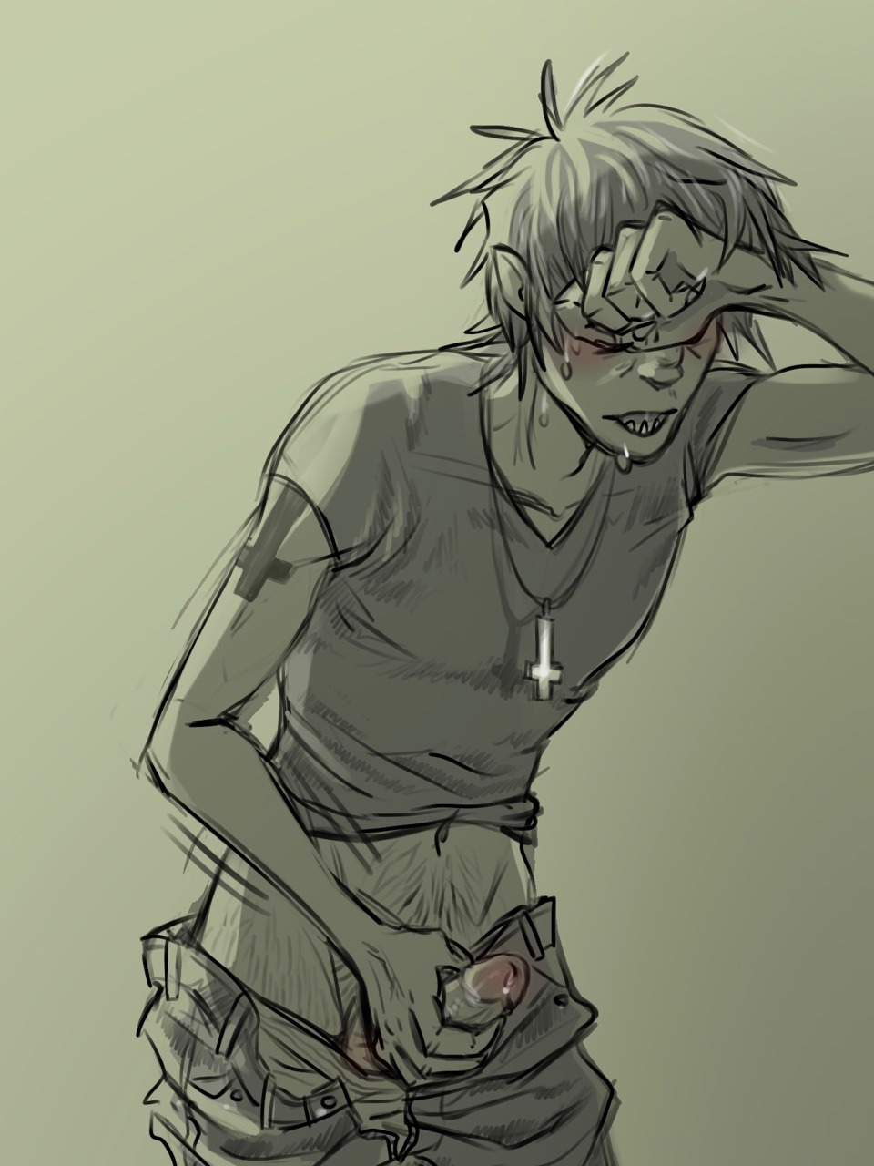 clothed, gorillaz, male, male only, masturbation, murdoc niccals, skinny, solo male