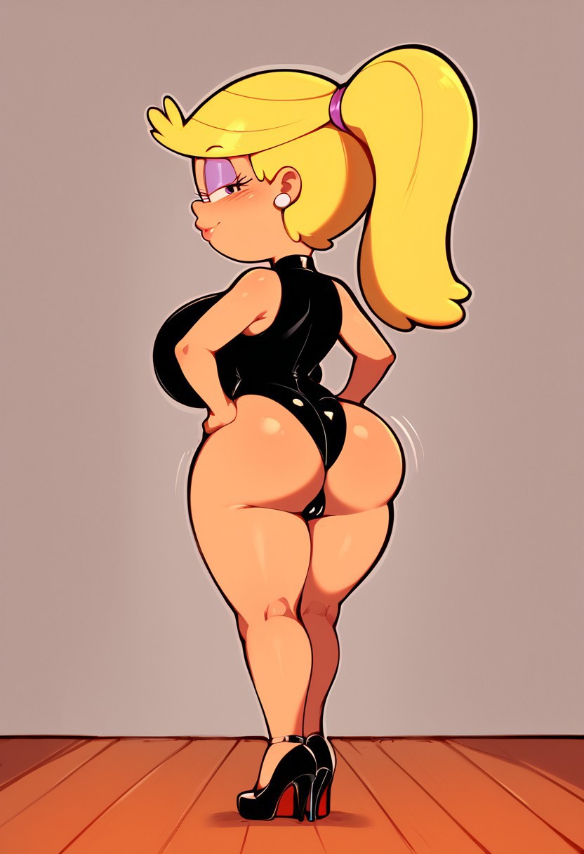 ai_generated ass ass_shake autismmix_pony(model) big_breasts big_butt black_leotard blonde_hair bubble_ass civitai dance dancing heels hi_res high_heels lola_loud nickelodeon on_stage pony_diffusion_xl ponytail pussy rockinranger the_loud_house