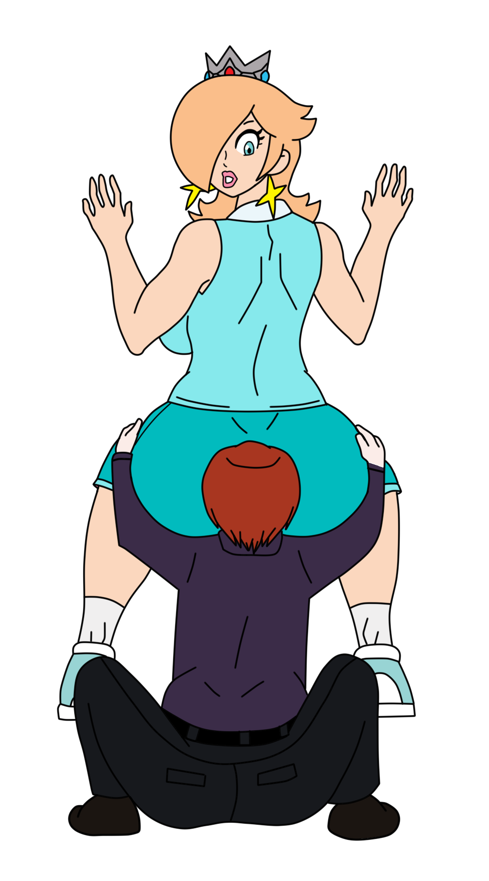 1boy 1girls ass_sniffing crossover facesitting mario_(series) nintendo original original_character princess_rosalina silver_crown sports_uniform tagme