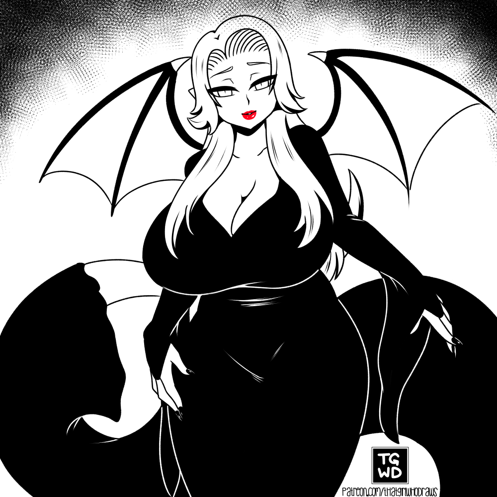 1:1 2020 akna_(that-girl-whodraws) apode big_breasts black_and_white black_and_white_and_red breasts cleavage clothed clothing cosplay draconcopode dress female hair halloween holidays huge_breasts humanoid humanoid_pointy_ears lamia lipstick long_hair makeup mature_female membrane_(anatomy) membranous_wings milf monochrome monster_girl_(genre) morticia_addams pupils red_lipstick reptile scalie serpentine slit_pupils snake solo solo_focus split_form that-girl-whodraws the_addams_family winged_humanoid wings