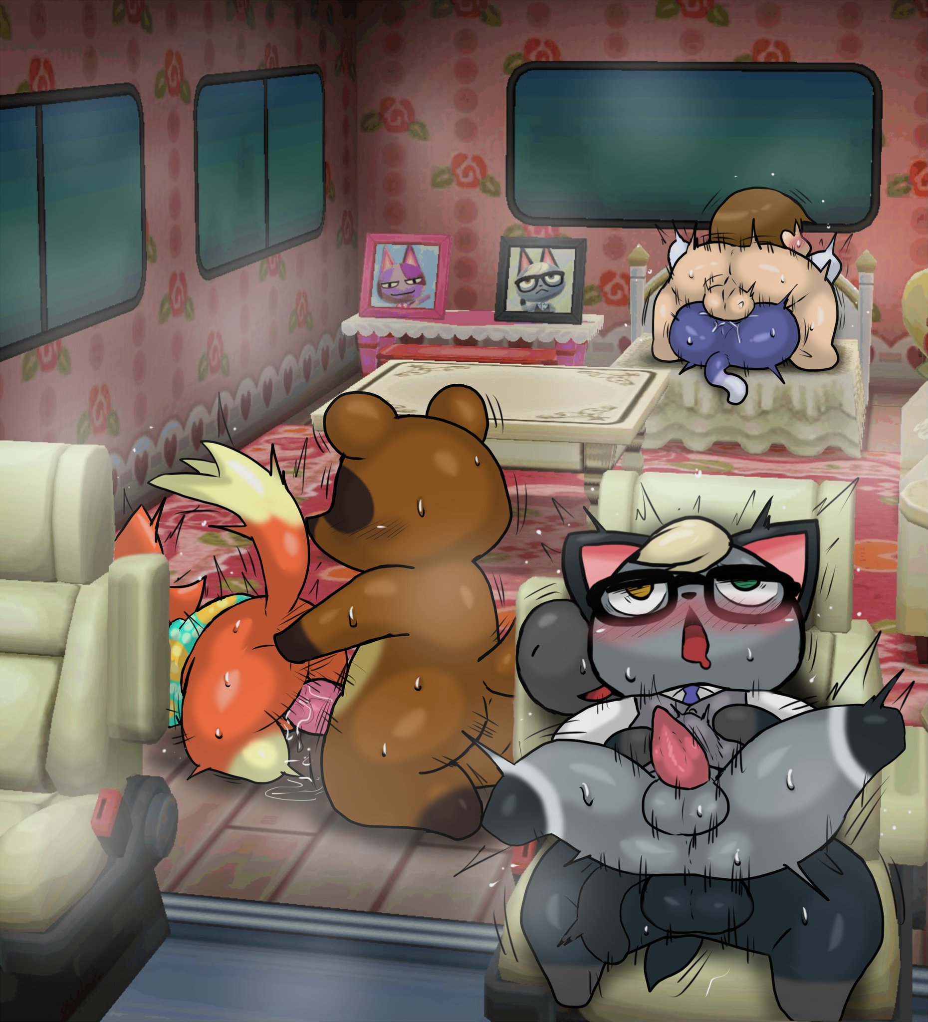 1girls, 5boys, anal, animal crossing, anthro, ass, ass grab, audie (animal crossing), big ass, blush, bob (animal crossing), breasts, brown fur, canine, claws, clothing, cute, cute fang, doggy style, domination, enigi09, feline, female, fluffy, fluffy tail, fur, furry, gay, glasses, group, happy, heart, horse, horsecock, human, laying down, looking at viewer, looking back, looking down, male, male/male, mammal, mating press, naked, nintendo, nipples, open mouth, orgy, pawpads, paws, penis, precum, raccoon dog, raymond (animal crossing), roscoe (animal crossing), rover (animal crossing), sex, sitting, sweat, tail, tailwag, tanuki, tom nook, tongue, tongue out, villager (animal crossing), wet, wolf, yaoi