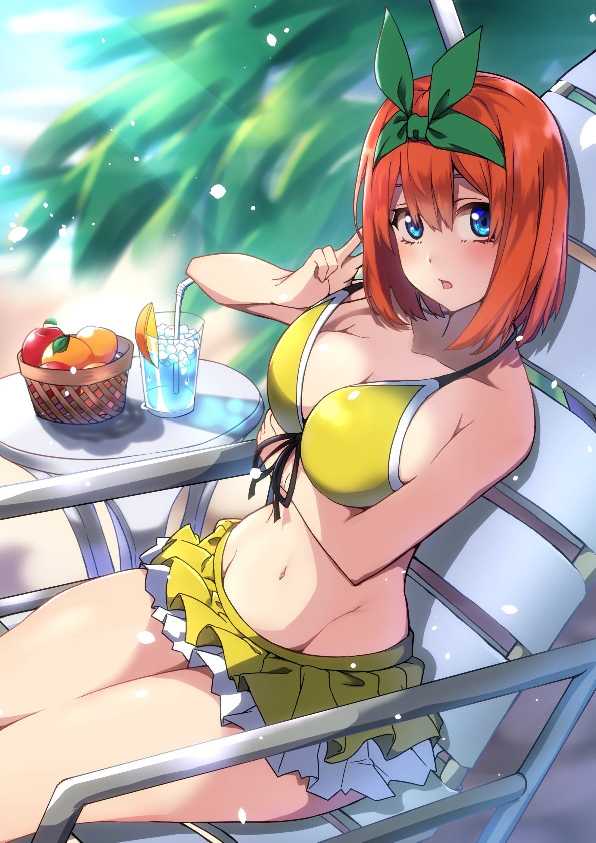 beach, big breasts, bikini, breasts, female, go-toubun no hanayome, looking at viewer, nakano yotsuba, solo