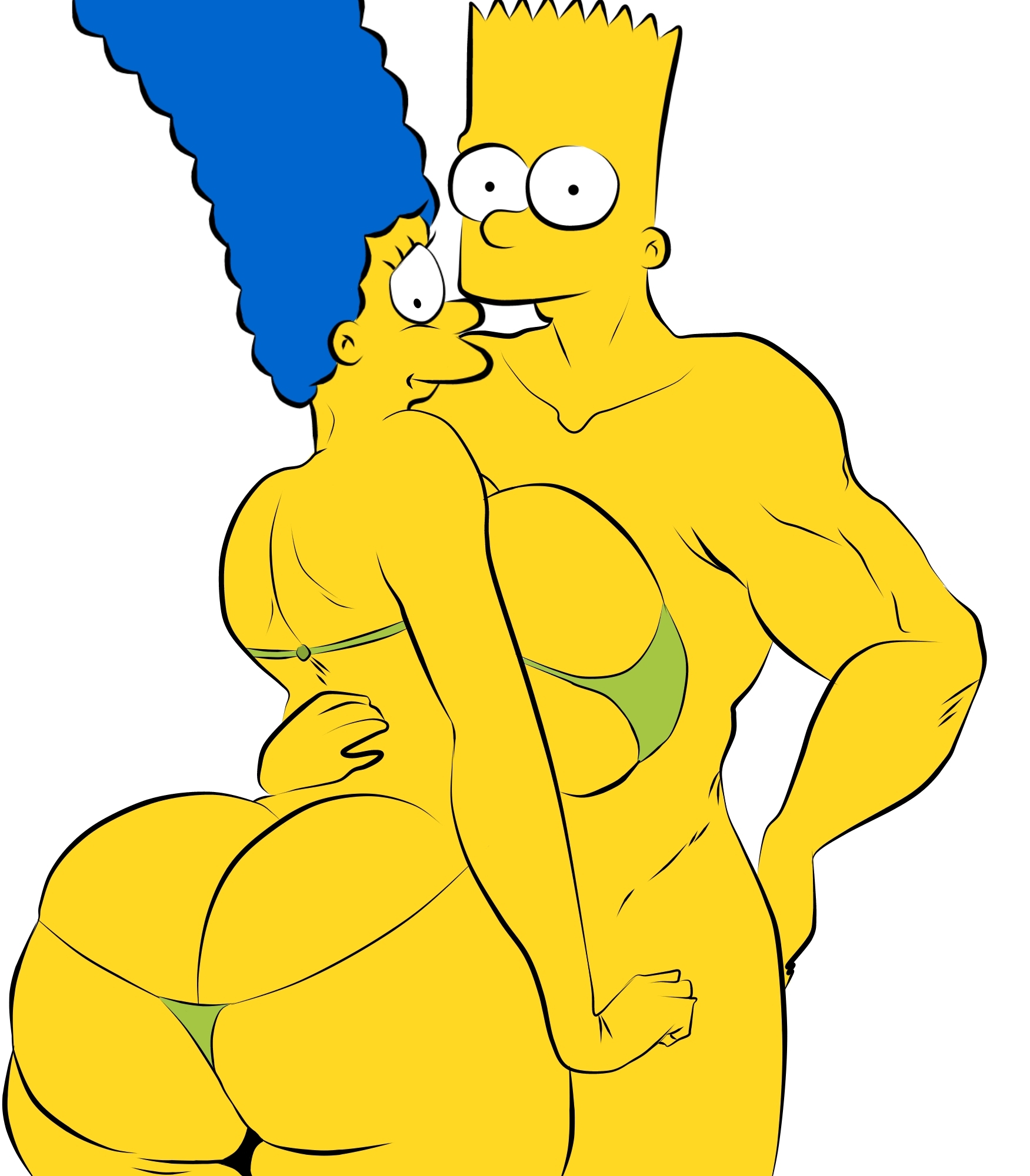 1boy, 1girls, alternate breast size, androidspaints, ass, bart simpson, big ass, big breasts, bikini, breasts, fat ass, female, huge breasts, incest, large breasts, male, marge simpson, the simpsons