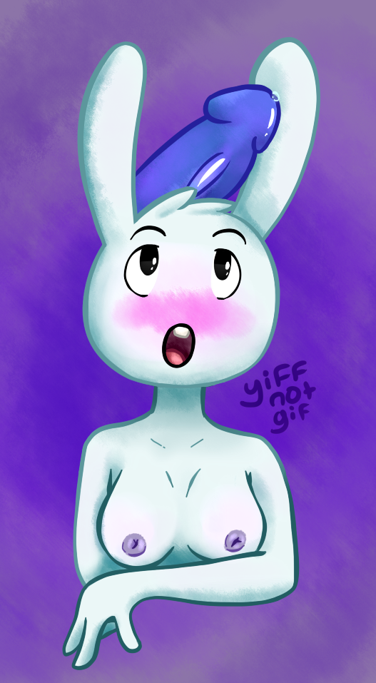 adventure_time adventure_time_distant_lands anthro blush breasts bust_portrait cartoon_network disembodied_penis female genitals lagomorph leporid male mammal nipples open_mouth penis portrait puffy_nipples rabbit sex solo surprised_face y5 y5_(adventure_time) yiffnotgif