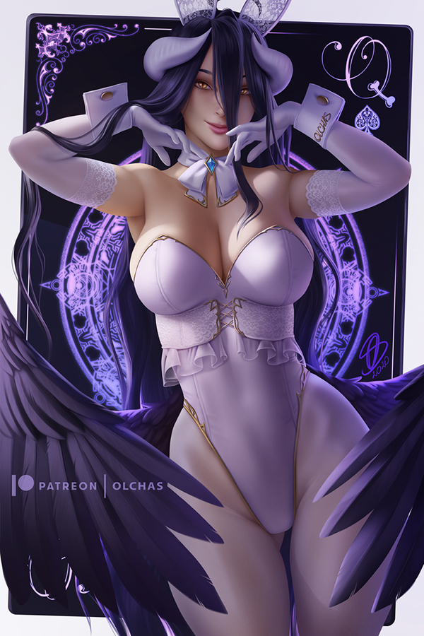 1girls, albedo (overlord), breasts, bunny ears, bunny girl, bunnysuit, cleavage, demon, female, female only, olchas, overlord (maruyama), solo, succubus, thick thighs, wide hips