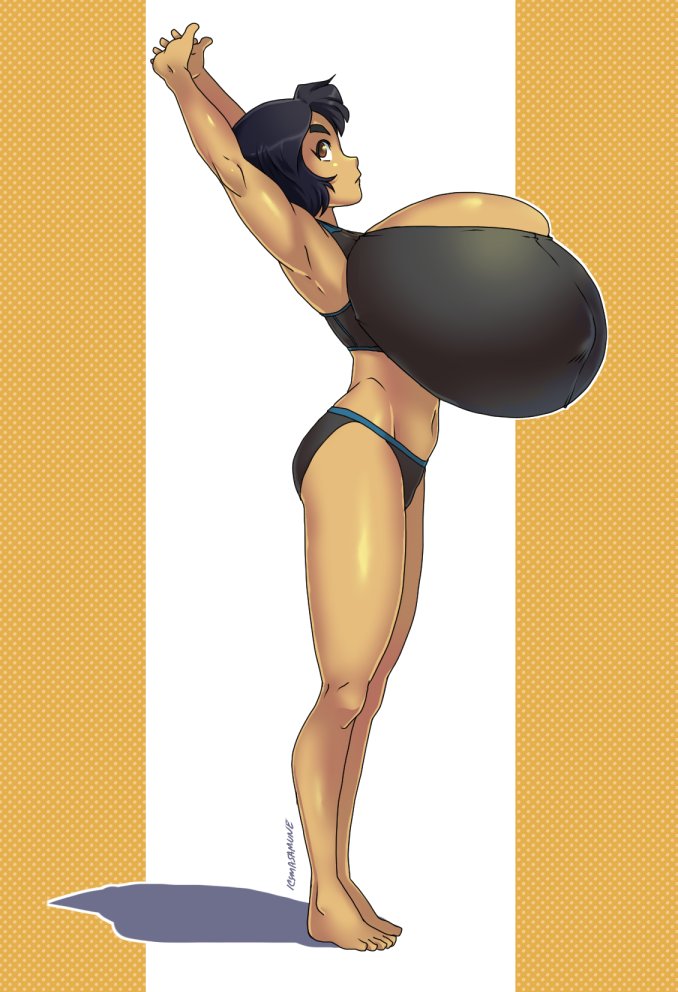 1girls, asian, black hair, bra, breasts, candice (icymasamune), clothed, female, female only, gigantic breasts, icymasamune, non-nude, panties, sideboob, small ass, solo, sports bra, standing, stretching, top heavy, yellow-skinned asian