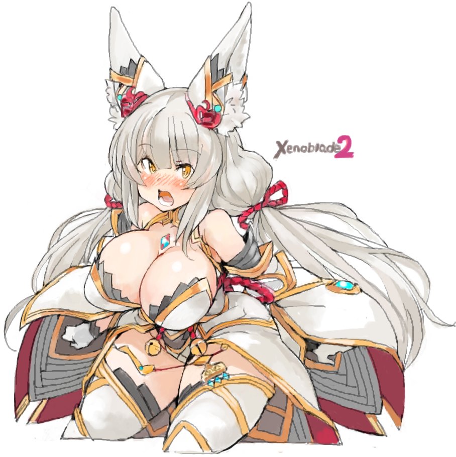 1girls alternate_breast_size animal_ears breasts cat_girl cleavage clothed clothing covered_navel female female_only fully_clothed gem humanoid jewelry kemonomimi large_breasts leotard long_hair nia nia_(blade) nia_(xenoblade) nintendo open_mouth pale_skin pointy_ears ribbon sachito silver_hair solo thighhighs twintails very_long_hair xenoblade_(series) xenoblade_chronicles_2 yellow_eyes