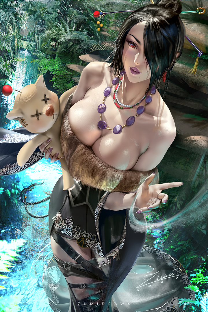 1girls, big breasts, breasts, cleavage, female, female only, final fantasy, final fantasy x, large breasts, lulu (final fantasy), pinup, solo, zumi