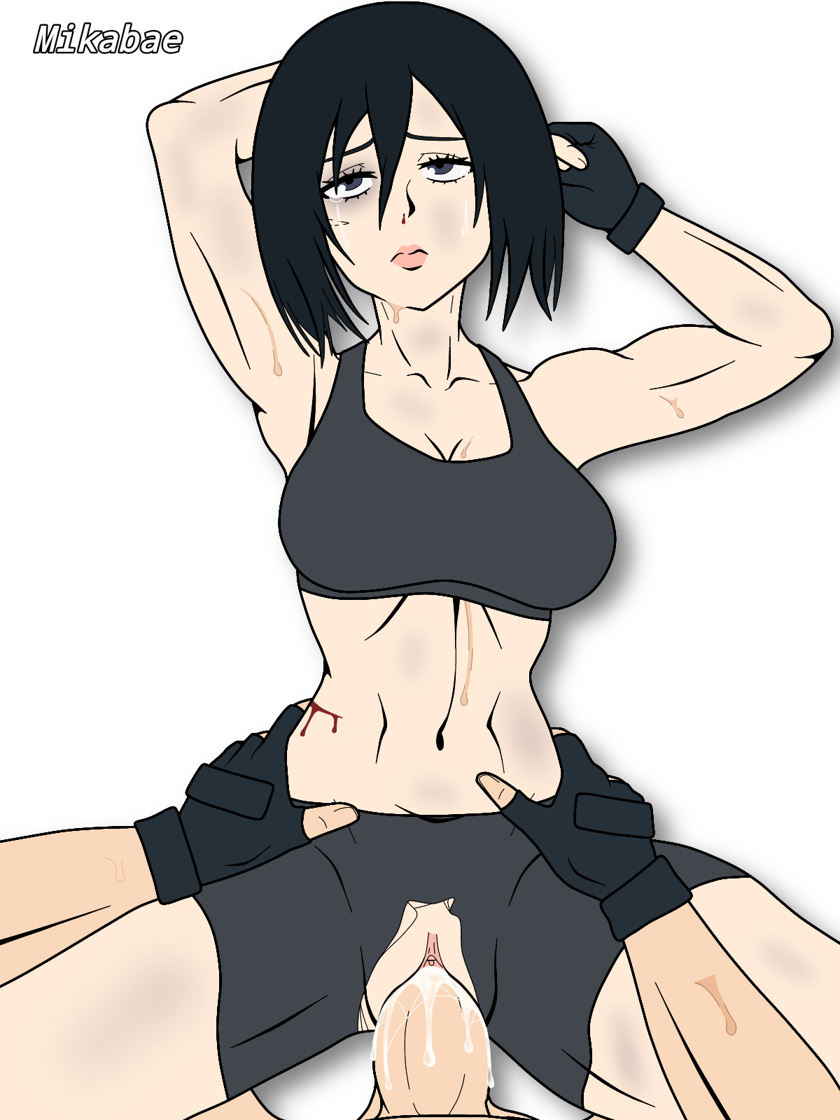 abs, attack on titan, beaten, big breasts, big penis, blood, breasts, bruise, crying, cum, cum in pussy, defeat, defeated, defeated heroine, emotionless, eren jaeger, expressionless, female, gym clothes, male, mikabae, mikasa ackerman, muscular, penis, pussy, rape, ripped clothing, sad, shingeki no kyojin, sports bra, sportswear, tears, tomboy, uncomfortable, wide hips, workout clothes