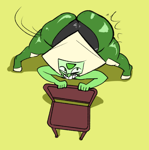 1girls, ass, ass clapping, big ass, chair, clapping cheeks, cute, female, gem (species), green skin, grin, huge ass, peridot (steven universe), putricia, smile, smirk, source request, steven universe, tagme, twerking