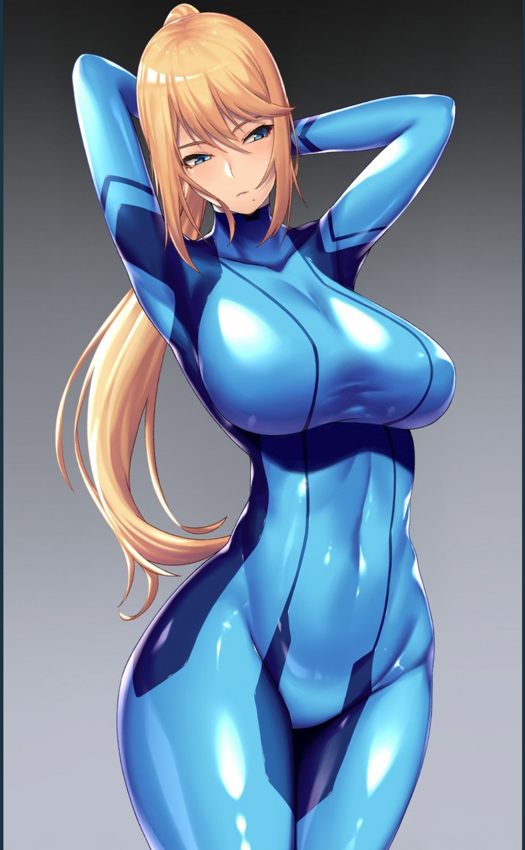 1girls, big breasts, bodysuit, breasts, female, metroid, nintendo, samus aran, skin tight, thick thighs, wide hips, zero suit, zero suit samus