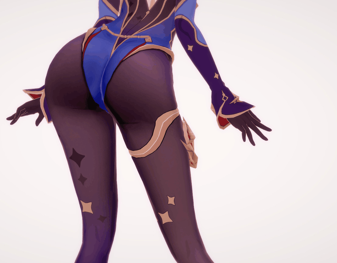 animated, ass, ass bounce, ass focus, ass shake, female, from behind, genshin impact, gloves, head out of frame, huge ass, jiggle, large filesize, leotard, mona (genshin impact), pantyhose, solo, thighlet, thighs