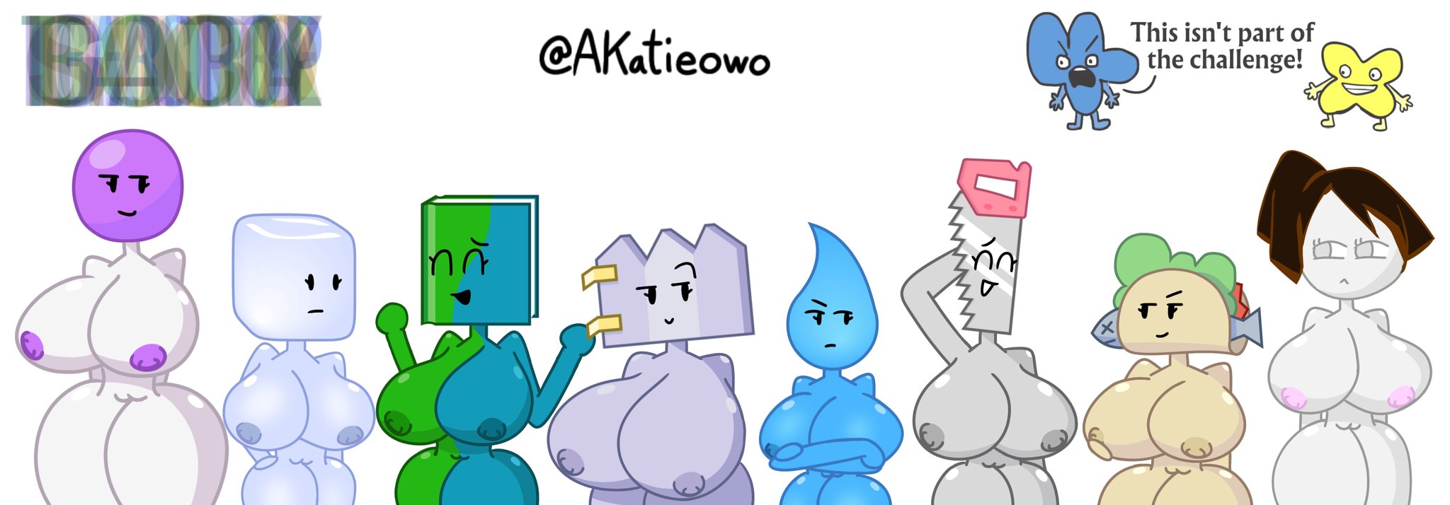 8girls, accurate art style, akatieowo, algebralien, battle for bfdi, battle for dream island, bfb, bfdi, bleh (bfdi), book (bfdi), breasts, brown hair, brown hair female, dora (bfdi), female, female focus, female only, four (bfb), gaty (bfdi), ice cube (bfdi), jacknjellify, jnj, lollipop (bfdi), nipples, object head, object show, object show community, object shows, osc, saw (bfdi), taco (bfdi), teardrop (bfdi), thick thighs, x (bfb), x finds out his value, xfohv