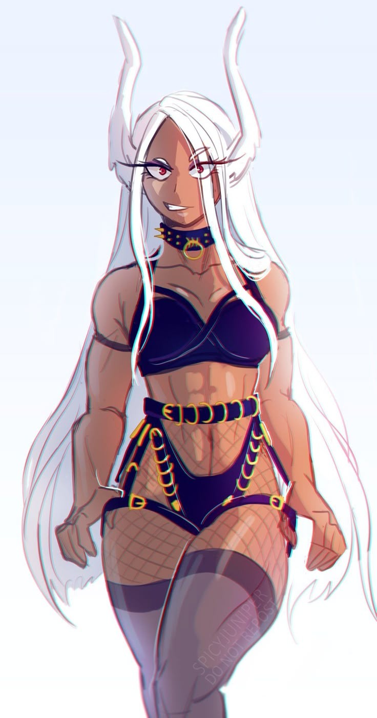 1girls, abs, belt, boku no hero academia, bra, bunny ears, choker, cleavage, female, female only, fishnets, lingerie, long hair, looking at viewer, mirko, miruko, muscular female, my hero academia, o-ring, rumi usagiyama, source request, spicyjuniper, spiked collar, spikes, tagme, thighhighs, white hair