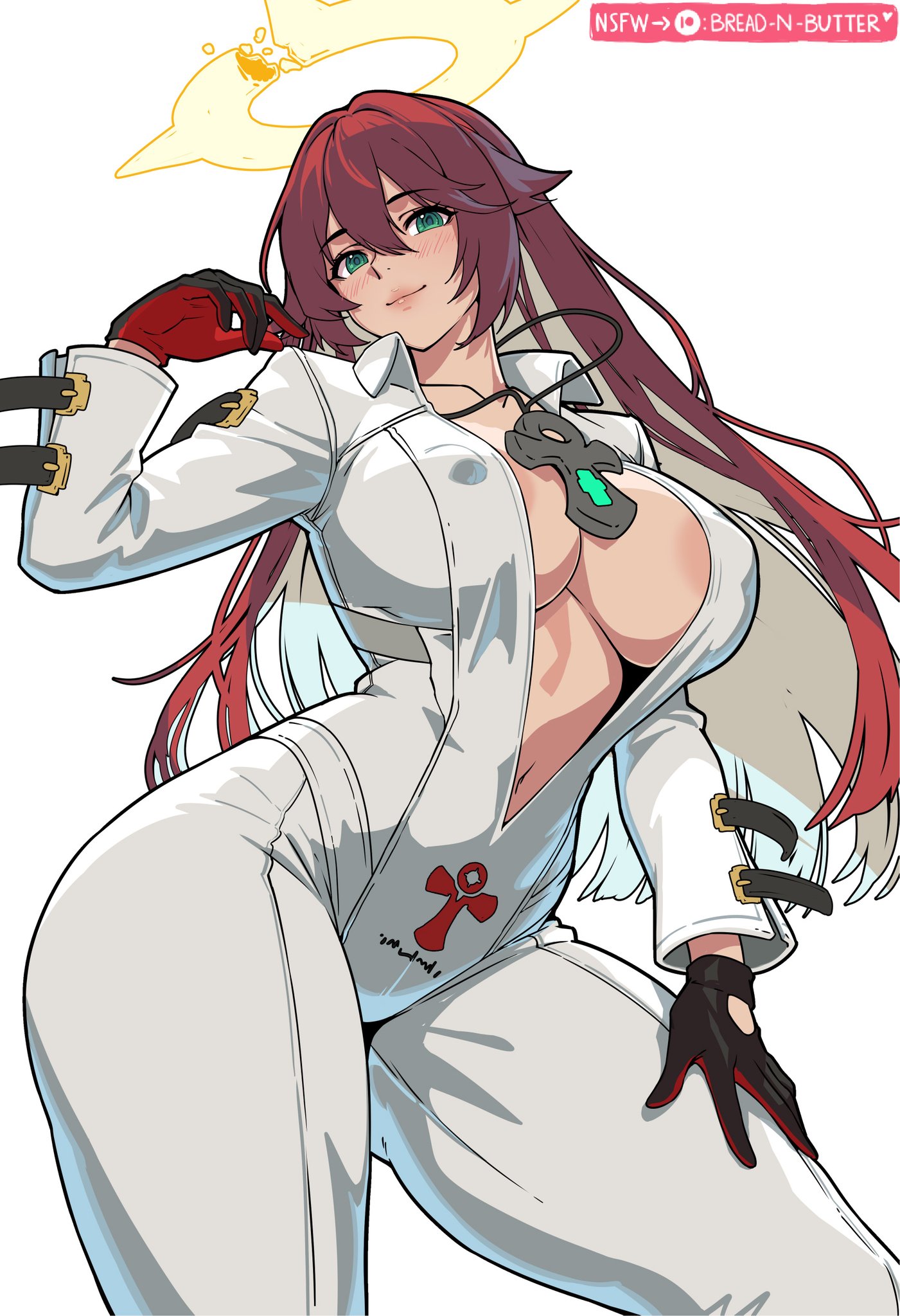 bread-n-butter, cleavage, erection under clothes, guilty gear, guilty gear strive, halo, jack-o' valentine, large breasts, source request